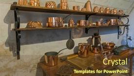  Presentation with kitchen - Audience pleasing PPT theme consisting of kitchen-in-chenonceau-castle-loire backdrop and a tawny brown colored foreground