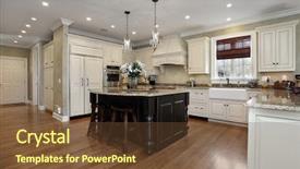  Presentation with luxury - Amazing PPT layouts having kitchen in luxury home backdrop and a tawny brown colored foreground