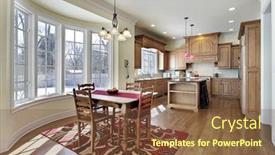  Presentation with oak - Amazing slide set having kitchen in luxury home with oak wood cabinetry backdrop and a tawny brown colored foreground