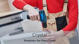  Presentation with kitchen furniture - Amazing presentation theme having kitchen-installation-worker-assembling-furniture backdrop and a light gray colored foreground