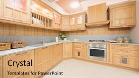  Presentation with kitchen furniture - Presentation with kitchen interior designed in beige background and a coral colored foreground