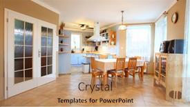  Presentation with middle class - Presentation design featuring kitchen-interior-in-family-house background and a coral colored foreground