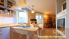  Presentation with middle class - Cool new PPT theme with kitchen-interior-in-family-house backdrop and a red colored foreground