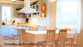  Presentation with middle class - Colorful PPT theme enhanced with kitchen-interior-in-family-house backdrop and a coral colored foreground