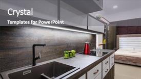  Presentation with kitchen design - Audience pleasing slide deck consisting of kitchen interior induction stove minimalist backdrop and a gray colored foreground