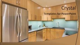  Presentation with kitchen design - Slide set having kitchen interior modern design architecture background and a coral colored foreground