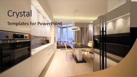  Presentation with dining - PPT layouts having kitchen interior with dining area background and a coral colored foreground