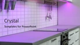  Presentation with purple - Slide set with kitchen interior with purple backlight background and a light blue colored foreground