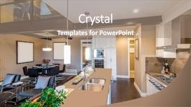  Presentation with clean house - Presentation design consisting of kitchen interior with stainless steel background and a coral colored foreground
