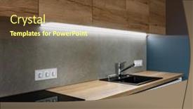  Presentation with kitchen cabinet - PPT theme having kitchen-interior-with-wooden-cabinet background and a tawny brown colored foreground