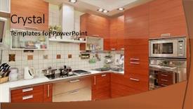  Presentation with kitchen furniture - Slide deck enhanced with kitchen interior with wooden furniture background and a coral colored foreground