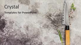  Presentation with thai food kitchen - Presentation design enhanced with kitchen knife and spices flat background and a light gray colored foreground