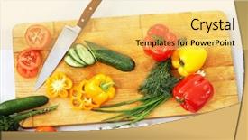  Presentation with vegetable cutting board - Cool new slides with kitchen-knife on cutting board backdrop and a yellow colored foreground