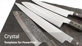 Presentation with knives - Presentation theme consisting of kitchen knives on black cutting background and a gray colored foreground