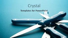  Presentation with knives - Presentation theme featuring kitchen-knives-with-blue-plastic background and a arctic colored foreground