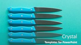  Presentation with knives - Presentation theme enhanced with kitchen-knives-with-blue-plastic background and a teal colored foreground