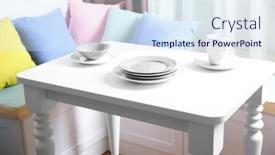  Presentation with interior - PPT theme featuring kitchen-nook-in-modern-interior background and a sky blue colored foreground