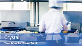  Presentation with chinese restaurant - Presentation design with kitchen of a chinese restaurant background and a teal colored foreground