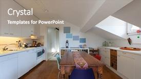  Presentation with dining table - Presentation design with kitchen of a loft old wooden dining table background and a gray colored foreground