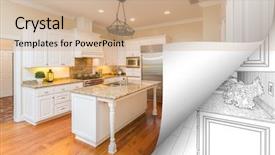  Presentation with corner - Slide set featuring kitchen photo page corner flipping background and a  colored foreground