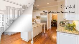  Presentation with corner - PPT theme enhanced with kitchen photo page corner flipping background and a coral colored foreground