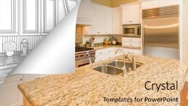  Presentation with photo album page - Slide deck enhanced with kitchen photo page corner flipping background and a  colored foreground