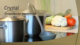  Presentation with healthy soup - Amazing slide deck having kitchen pot on induction backdrop and a coral colored foreground