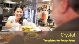  Presentation with homeless - Amazing slide set having kitchen serving food in homeless backdrop and a tawny brown colored foreground