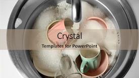  Presentation with kitchen - PPT theme consisting of kitchen sink full of dishes background and a coral colored foreground