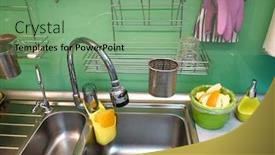  Presentation with kitchen - Amazing PPT theme having kitchen-sink-with-faucet-workspace backdrop and a seafoam green colored foreground