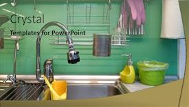  Presentation with kitchen - Colorful slide set enhanced with kitchen-sink-with-faucet-workspace backdrop and a seafoam green colored foreground