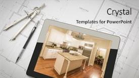  Presentation with kitchen - Presentation theme enhanced with kitchen sitting on house plans background and a light gray colored foreground