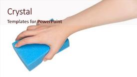  Presentation with hand washing - Beautiful PPT layouts featuring kitchen sponge for ware backdrop and a sky blue colored foreground