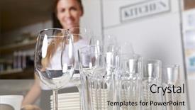  Presentation with catering waiter food event service - Presentation design consisting of kitchen store - glasses and dishes from catering background and a light gray colored foreground