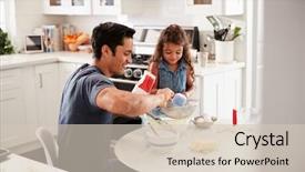  Presentation with naughty girl is standing - Theme featuring her father seen from doorway background and a soft green colored foreground