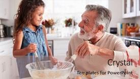  Presentation with grandfather - Colorful theme enhanced with kitchen table smiling at each backdrop and a coral colored foreground