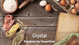  Presentation with kitchen utensils - Colorful presentation theme enhanced with kitchen table with cookbook utensils and ingredients top view with copy space backdrop and a violet colored foreground