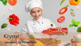  Presentation with ketchup - Slides enhanced with kitchen table with flying food background and a coral colored foreground