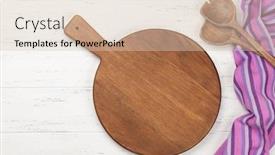  Presentation with kitchen utensils - Beautiful PPT theme featuring kitchen-table-with-utensils-cutting backdrop and a lemonade colored foreground