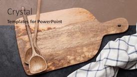  Presentation with tablecloth - Slides with kitchen-table-with-utensils-tablecloth background and a coral colored foreground