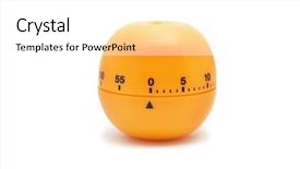  Presentation with timer - Presentation theme with kitchen timer isolated on white background and a white colored foreground