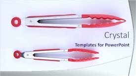  Presentation with kitchen - Presentation having kitchen-tongs-on-white-background background and a sky blue colored foreground