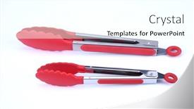  Presentation with curling tongs - Presentation theme consisting of kitchen-tongs-on-white-background background and a white colored foreground