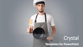  Presentation with cooking equipment kitchen utensils - Slides enhanced with kitchen tools and empty wallpaper background and a gray colored foreground