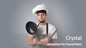  Presentation with cooking equipment kitchen utensils - Amazing PPT theme having kitchen tools and empty wallpaper backdrop and a  colored foreground