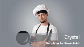  Presentation with kitchen tools and equipment - Amazing slides having kitchen tools and empty wallpaper backdrop and a  colored foreground