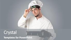  Presentation with kitchen - Slide deck featuring kitchen tools and empty wallpaper background and a  colored foreground