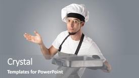  Presentation with kitchen - Amazing slide set having kitchen tools and empty wallpaper backdrop and a gray colored foreground