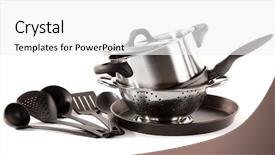  Presentation with kitchen utensils - Cool new PPT theme with kitchen tools isolated on white backdrop and a white colored foreground