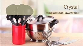  Presentation with kitchen utensils - Amazing theme having kitchen tools on table backdrop and a soft green colored foreground